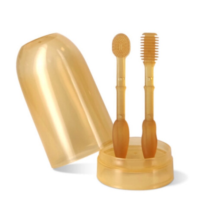 2 db babafogkefe és nyelvtisztító készlet, élelmiszer-minőségű szilikon, átlátszó narancs