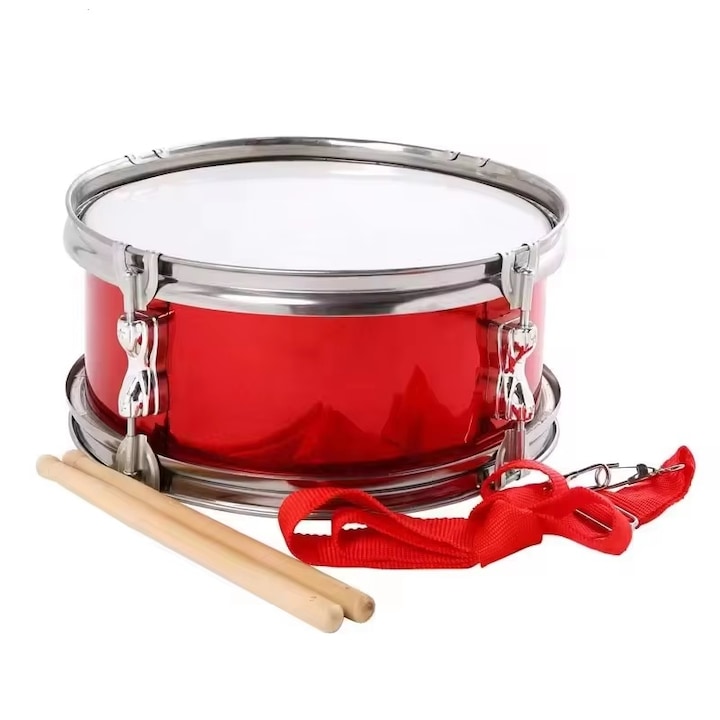 Piros dob, 29 CM, 2 ütővel és pánttal rézfúvós zenekaroknak karácsonyi énekeseknek
