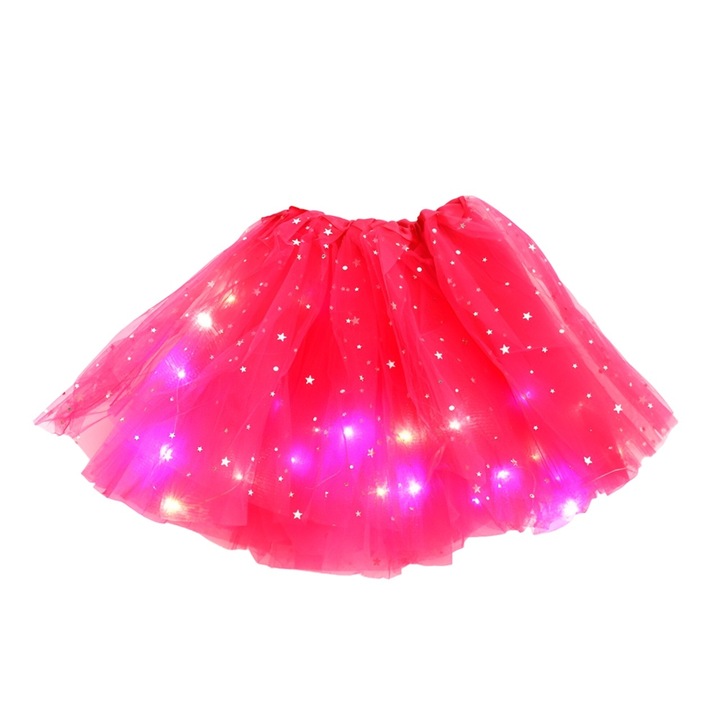 LED пола за деца, балетна туту за момичета с вградени многоцветни светлини, звезден модел, дължина 30 см, червена, Avaleea