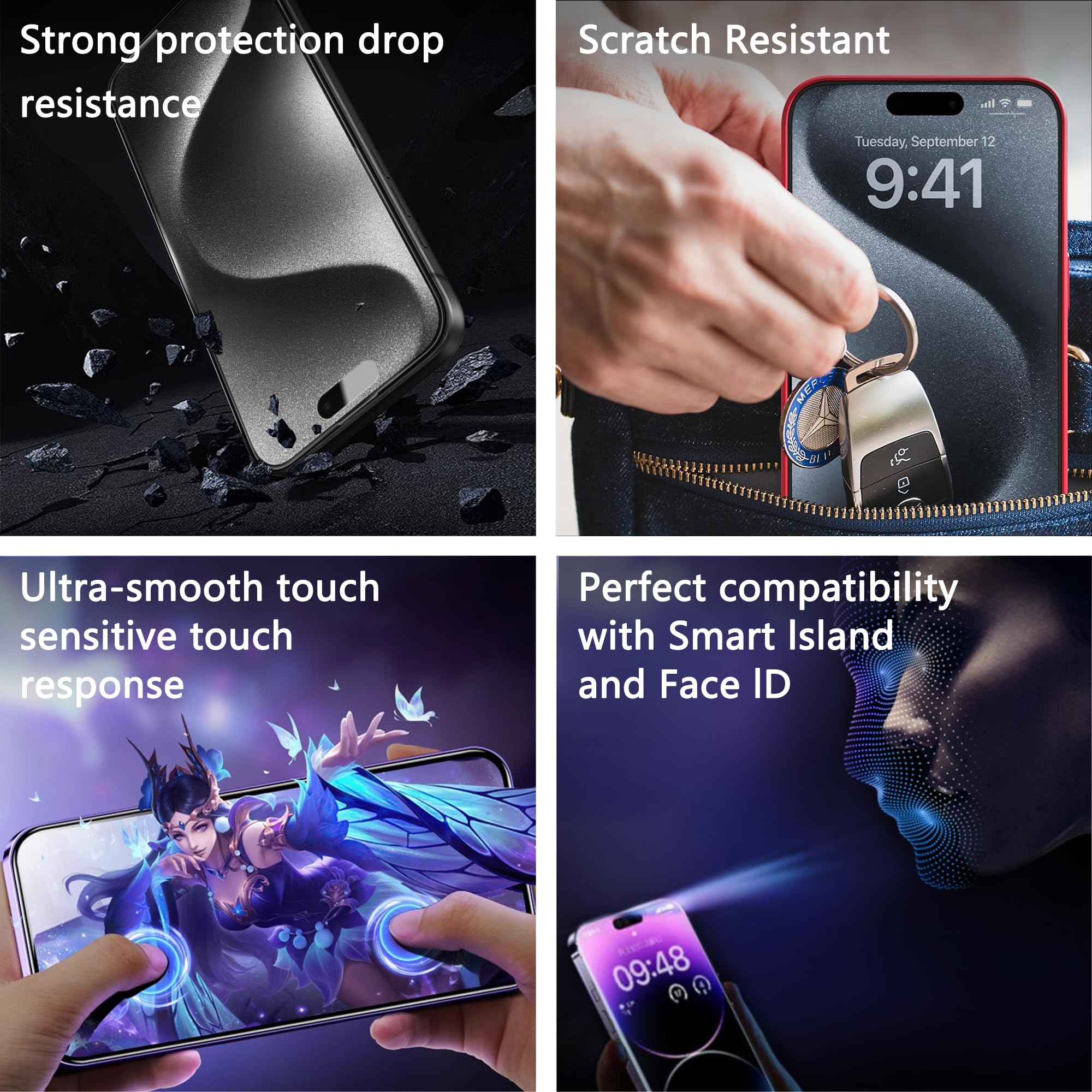 Folie de protectie pentru telefon, Happy, Sticla securizata, Kit de instalare, Pentru iPhone 14 Pro, Transparent