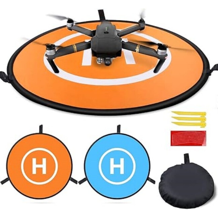 Pista aterizare drone universala, impermeabila, 30 inch, portocaliu/albastru, set benzi reflectorizante, 30inch