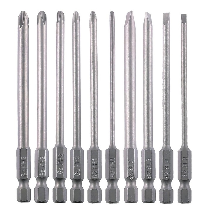 Set de biti pentru surubelnita SHARZEE, slot si Phillips, 10 piese, magnetic, 4 inch