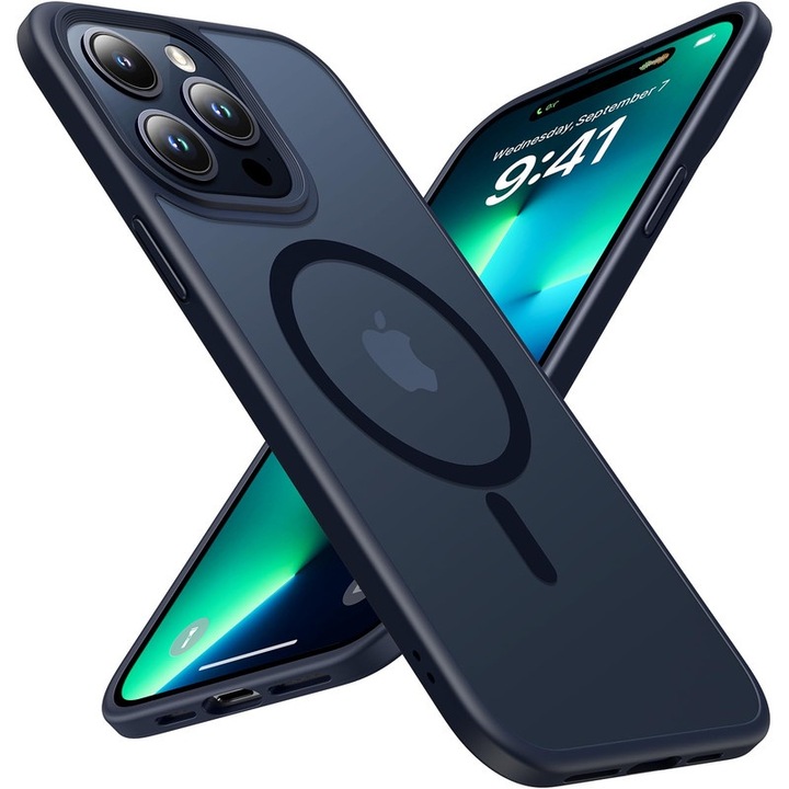 Husa Magnetica pentru iPhone 14 Plus, Compatibila cu MagSafe, Magnetism Puternic, Protectie de Nivel Militar, 3 Metri, Husa Ultra-Subtire Mata Translucida pentru iPhone 14 Plus (6,7 Inch), Negru