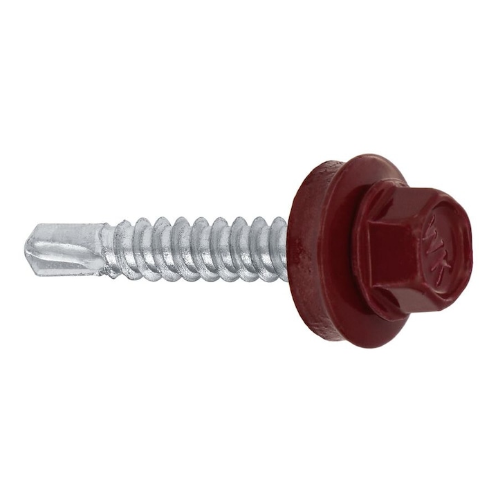 Surub autoforant cu cap HEX 4.8x19 mm, saiba EPDM Ø14 mm, RAL 3005 prindere pe metal, 100 bucati