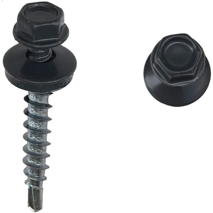 Surub autoforant cu cap HEX 4.8x19 mm, saiba EPDM Ø14 mm, RAL 7016 prindere pe metal, 250 bucati
