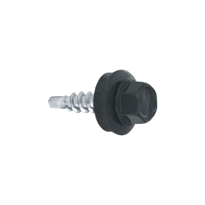 Surub autoforant cu cap HEX 4.8x20 mm, saiba EPDM Ø14 mm, RAL 7016 prindere pe lemn, 250 bucati