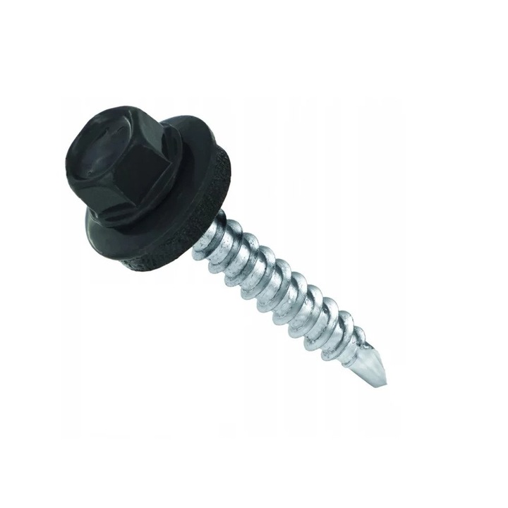 Surub autoforant cu cap HEX 4.8x35 mm, saiba EPDM Ø14 mm, RAL 7016 prindere pe lemn, 100 bucati
