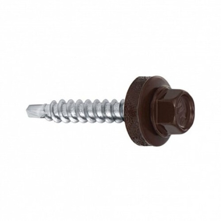 Surub autoforant cu cap HEX 4.8x35 mm, saiba EPDM Ø14 mm, RAL 8017 prindere pe lemn, 250 bucati