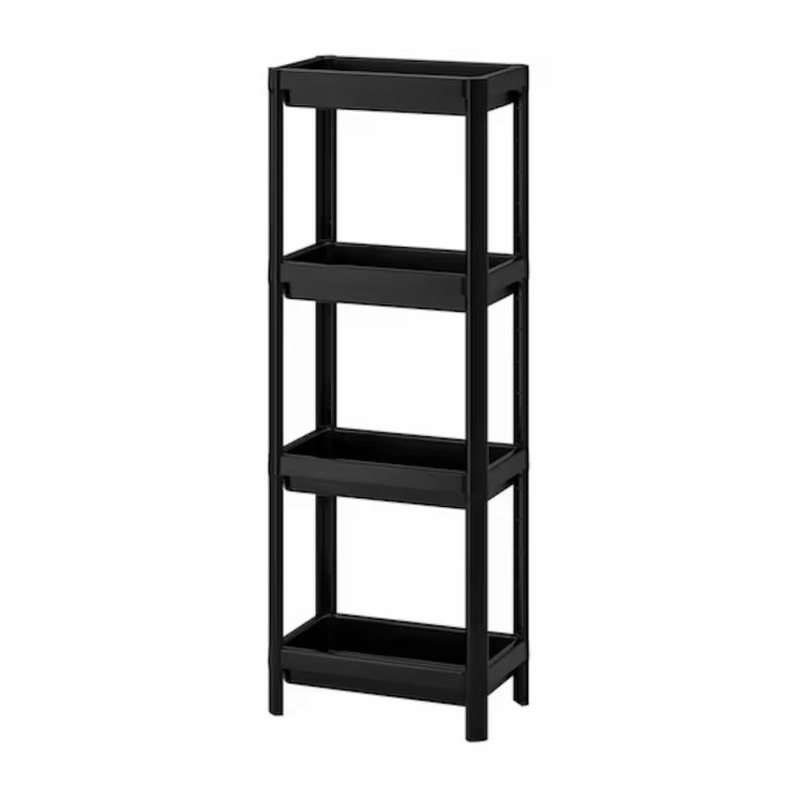 Etajera, 4 rafturi/polite, 37x23x101 cm, previne alunecarea, sarcina maxima 32kg, ideala in bai mici, negru, Yupy®