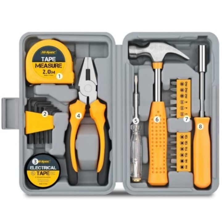 Set de scule de uz casnic, 24 piese, cu caseta de transport, 9.8x7.9x2 inch, multicolor