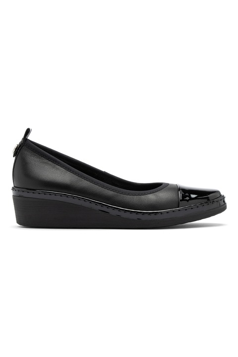 RYŁKO, Pantofi wedge de piele cu garnitura de piele ecologica, Negru