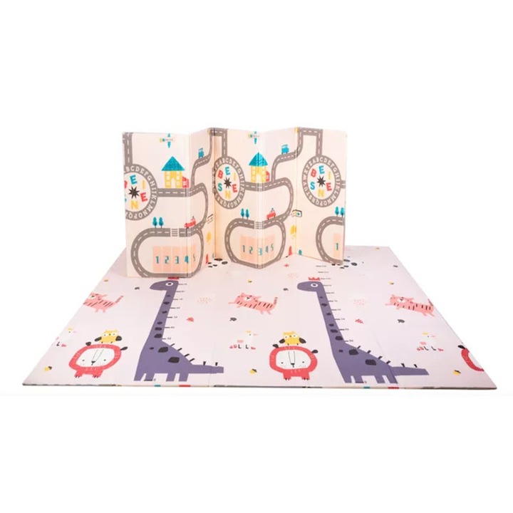 Covor de joaca pliabil, Yupy®, Termic, Antiderapant, Educativ si interactiv, Cu 2 fete, Model Elefant/Numere, Multicolor, 150x200x1cm