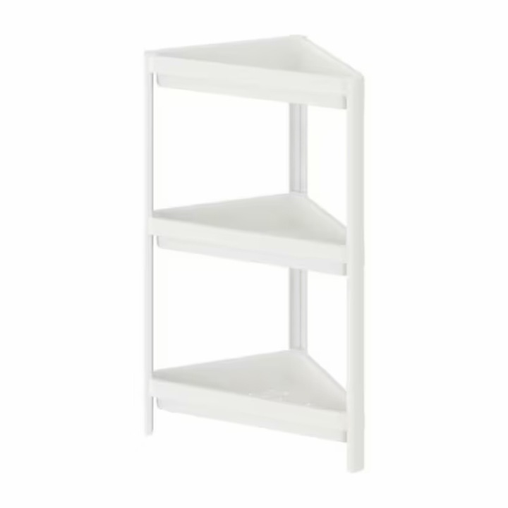 Etajera colt, 3 rafturi, 33x33x71 cm, potrivita pentru bai mici, alb, Yupy®