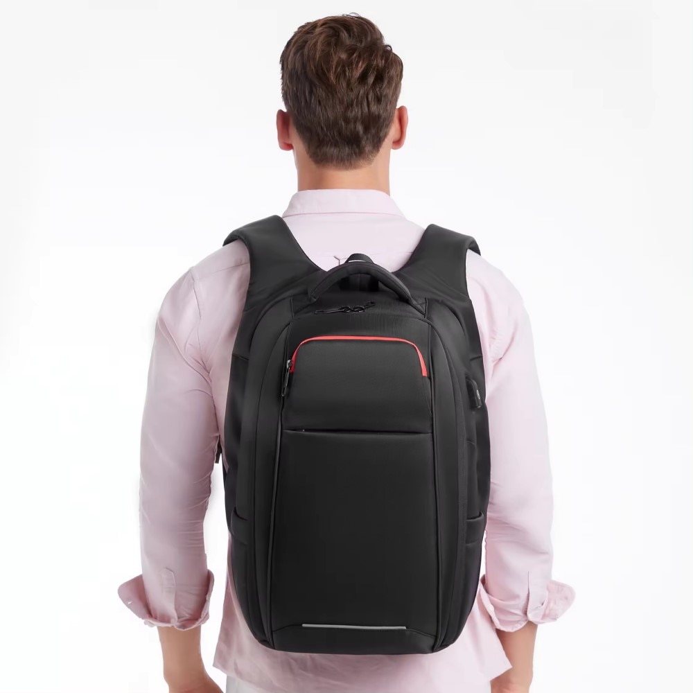 Rucsac laptop 15.6", smart casual, impermeabil, cu buzunar antifurt si port USB, GETICS, 32x16x46 cm, Negru