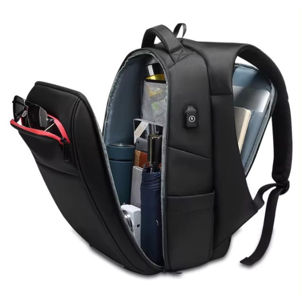 Rucsac laptop 15.6", smart casual, impermeabil, cu buzunar antifurt si port USB, GETICS, 32x16x46 cm, Negru