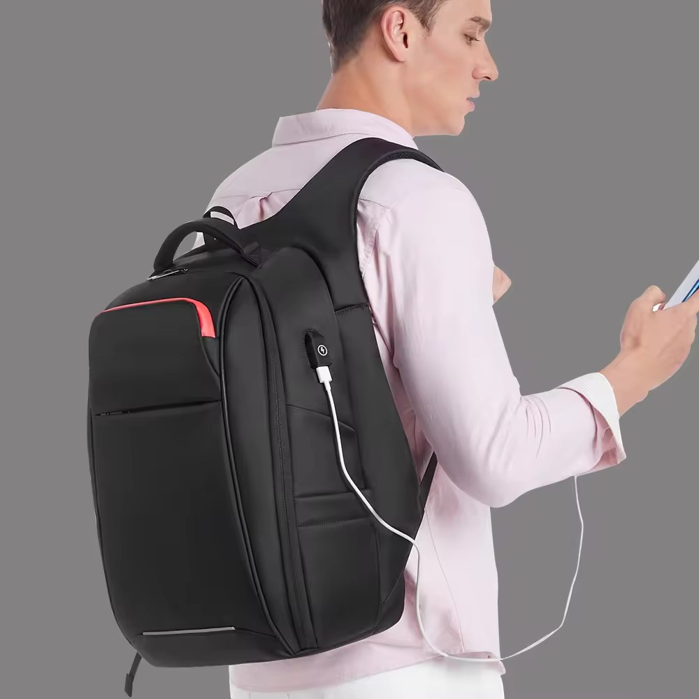 Rucsac laptop 15.6", smart casual, impermeabil, cu buzunar antifurt si port USB, GETICS, 32x16x46 cm, Negru