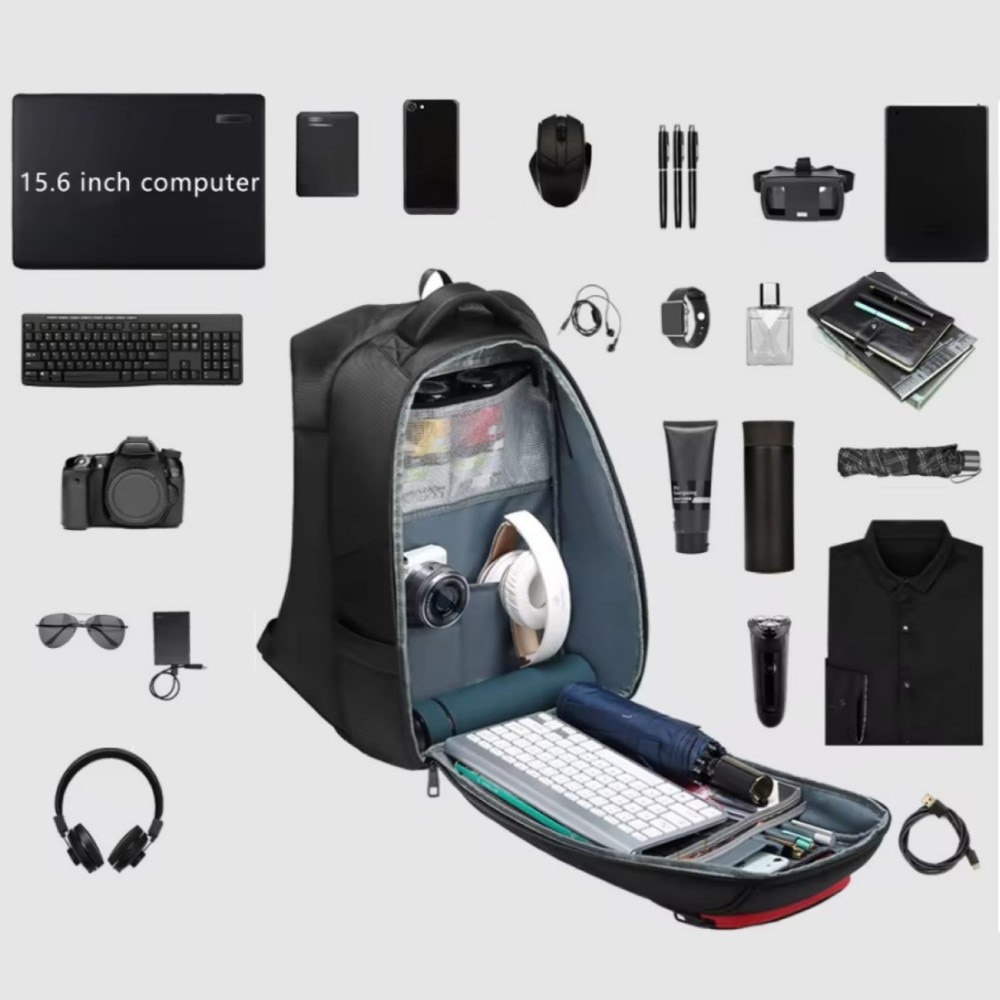 Rucsac laptop 15.6", smart casual, impermeabil, cu buzunar antifurt si port USB, GETICS, 32x16x46 cm, Negru