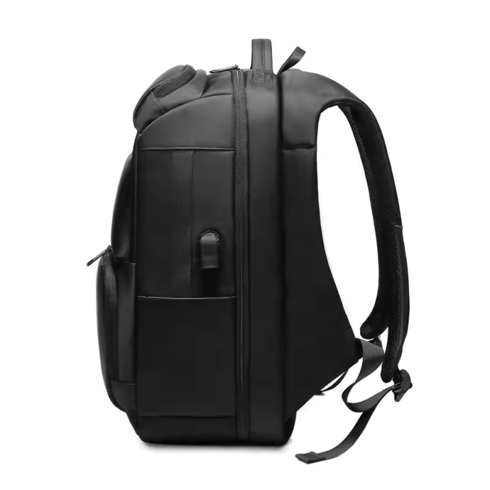 Rucsac laptop 17.3", business pentru calatorii, cu buzunar antifurt si port USB, GETICS, 47x31x20 cm, Negru