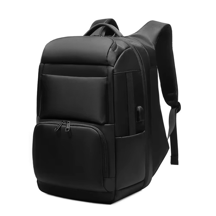 Rucsac laptop 17.3", business pentru calatorii, cu buzunar antifurt si port USB, GETICS, 47x31x20 cm, Negru