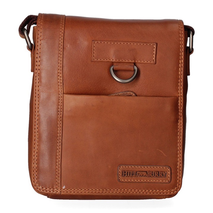 Hill Burry, Geanta crossbody unisex de piele, Coniac