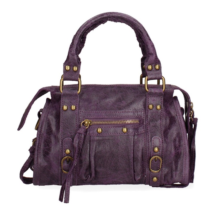 Gave Lux, Geanta din piele cu bareta de umar Erisia, Violet aubergine