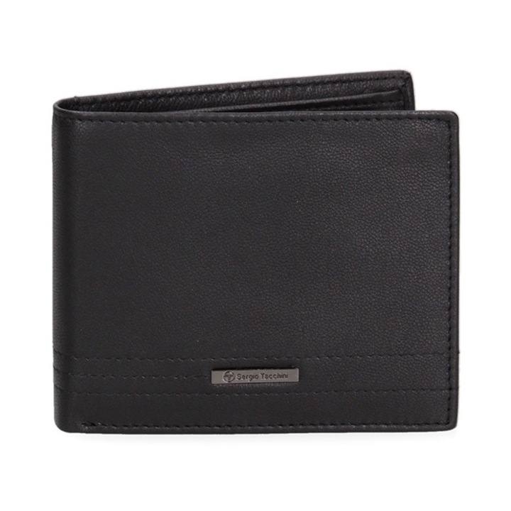 Sergio Tacchini, Portofel pliabil de piele cu logo discret 166969, Negru