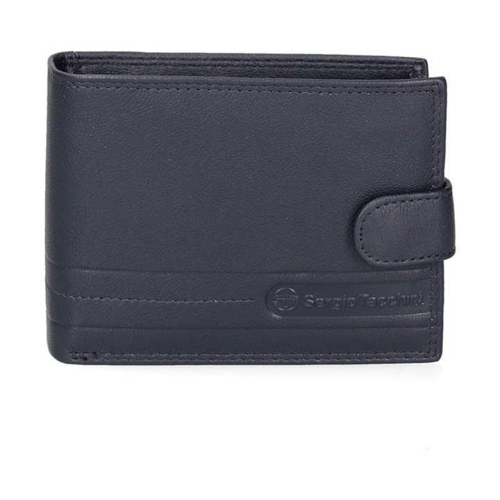 Sergio Tacchini, Portofel pliabil de piele cu logo discret 166973, Albastru inchis