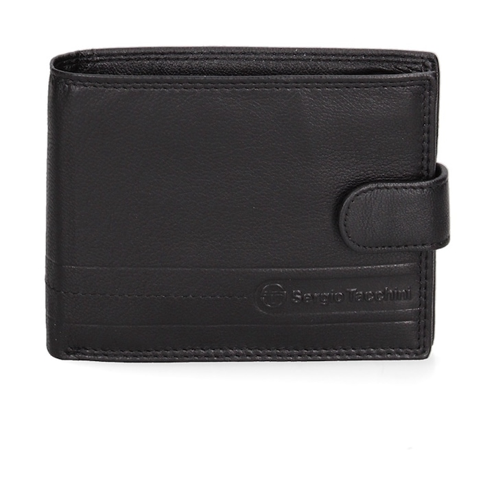 Sergio Tacchini, Portofel pliabil de piele cu logo discret 166973, Negru
