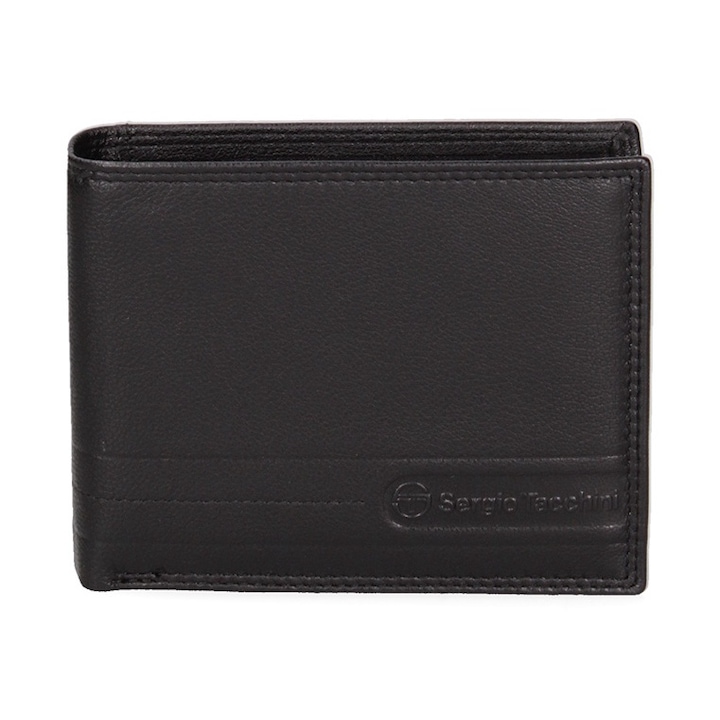 Sergio Tacchini, Portofel de piele cu logo discret 166975, Negru