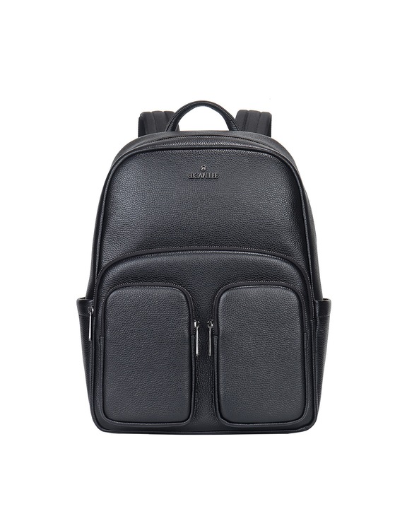B Cavalli B, Rucsac unisex de piele cu un compartiment pentru laptop, Negru