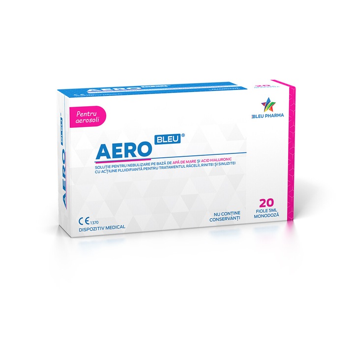 Supliment alimentar recomandat pentru nebulizare pe baza de apa si acid hialuronic, Aero Bleu, 20 fiole x 5 ml