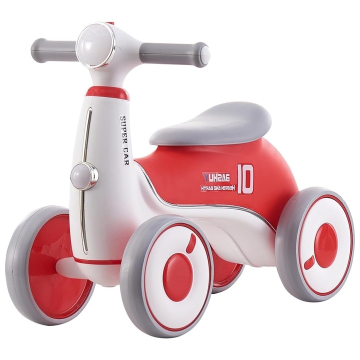 Kerékpár pedálok nélkül YUH2A6, 4 EVA hab kerék, zene és fények, piros/fehér, Robentoys