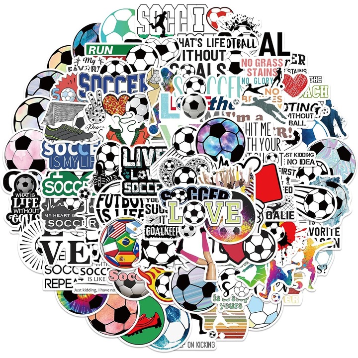 Set 100 Stickere Decorative Feicaeesa, Fotbal, Impermeabile, PVC