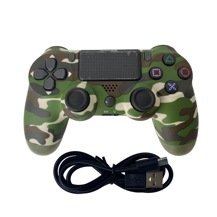 Doubleshock vezeték nélküli kontroller, PS4, PS-TV és PS Now, sorozat-kompatibilis, vibrációval, töltőkábellel, álcázó katonai zöld, HAPPY JOKER®