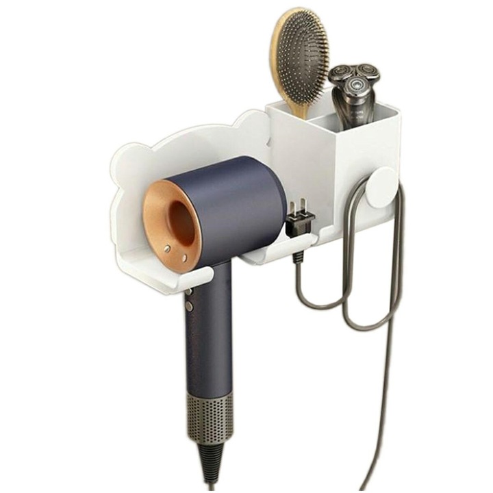 Suport pentru uscator de par, Zola, plastic, diametru orificiu pentru uscator 5.5 cm, 23 x 8.6 x 9.5 cm, alb