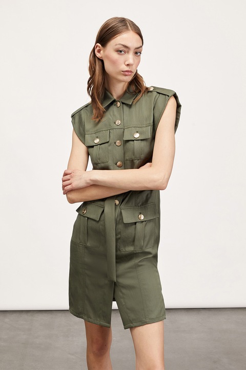 Motivi, Rochie-camasa mini din amestec de lyocell, Kaki inchis