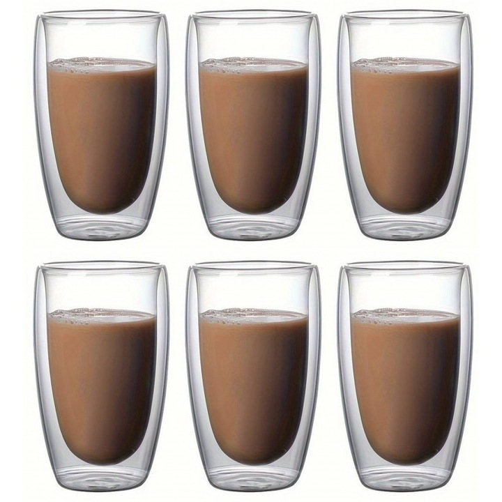 Комплект 6 чаши Krasino Selory, двойни стени, термоустойчиво стъкло, 380 мл