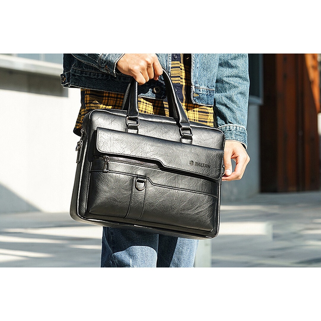 Geanta Business din Piele Ecologica Neagra, office, Laptop pana la 15.6 Inch