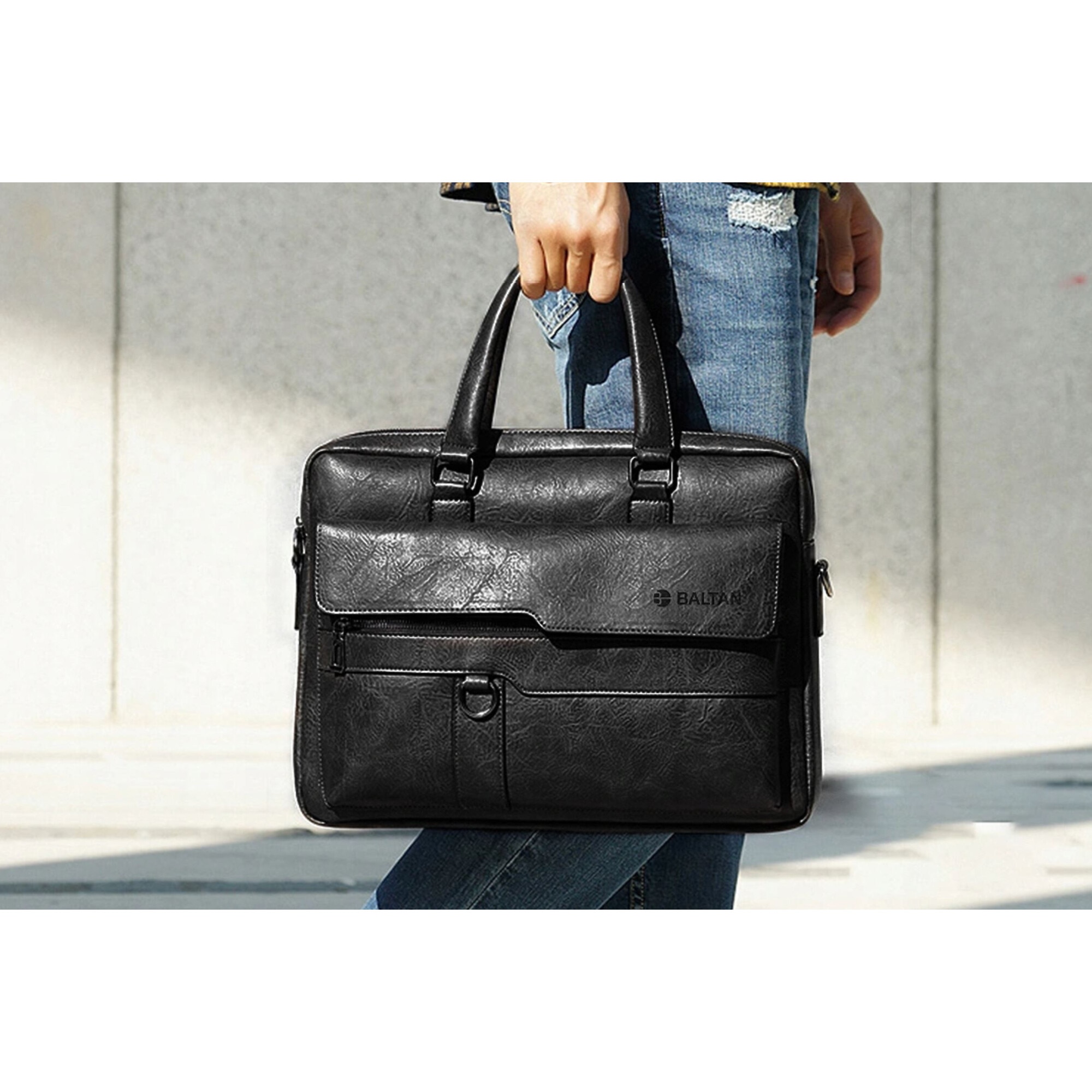 Geanta Business din Piele Ecologica Neagra, office, Laptop pana la 15.6 Inch