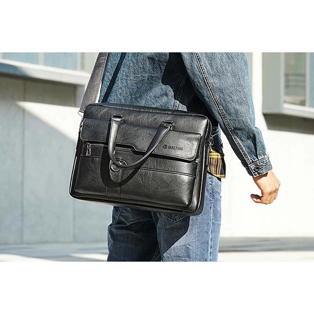Geanta Business din Piele Ecologica Neagra, office, Laptop pana la 15.6 Inch