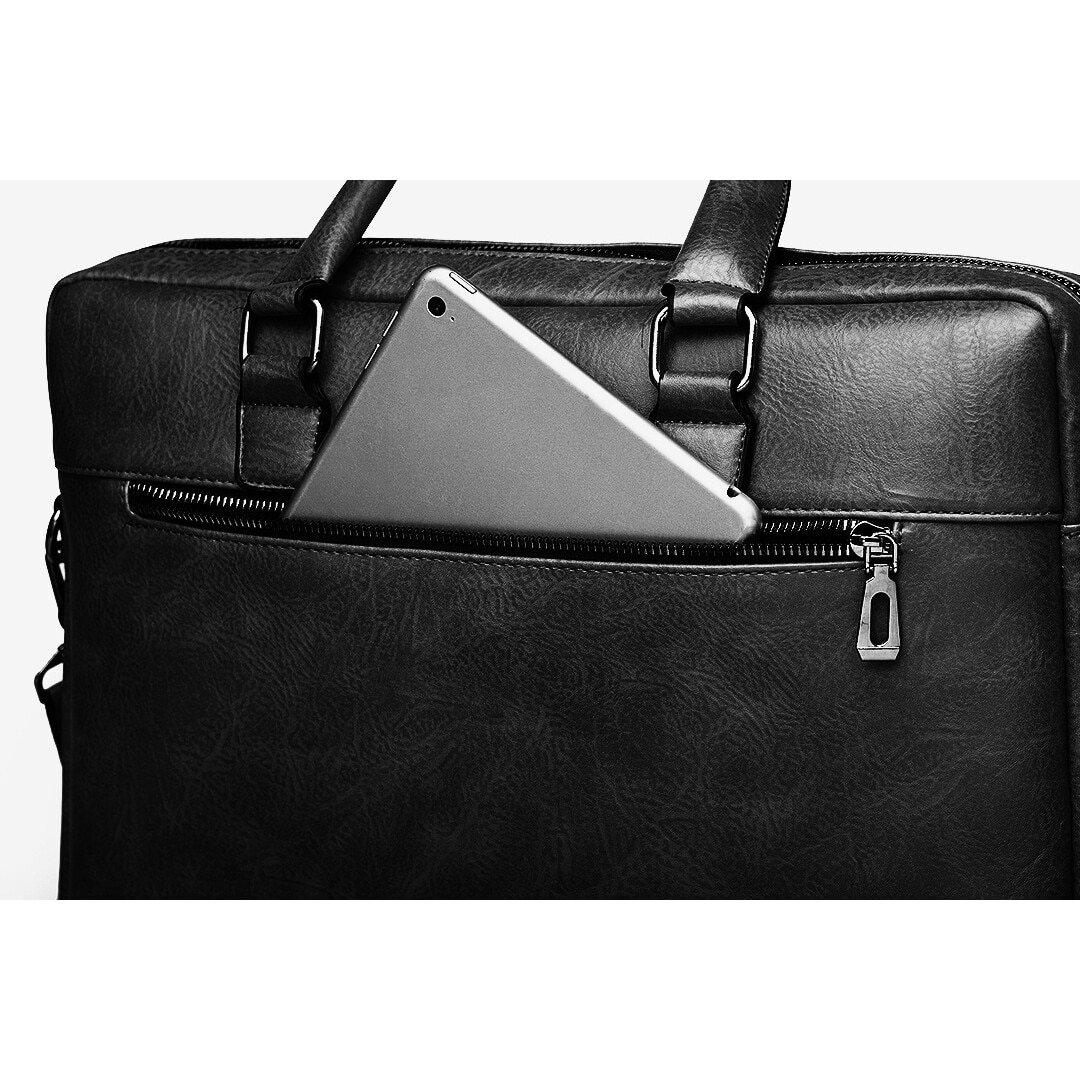Geanta Business din Piele Ecologica Neagra, office, Laptop pana la 15.6 Inch