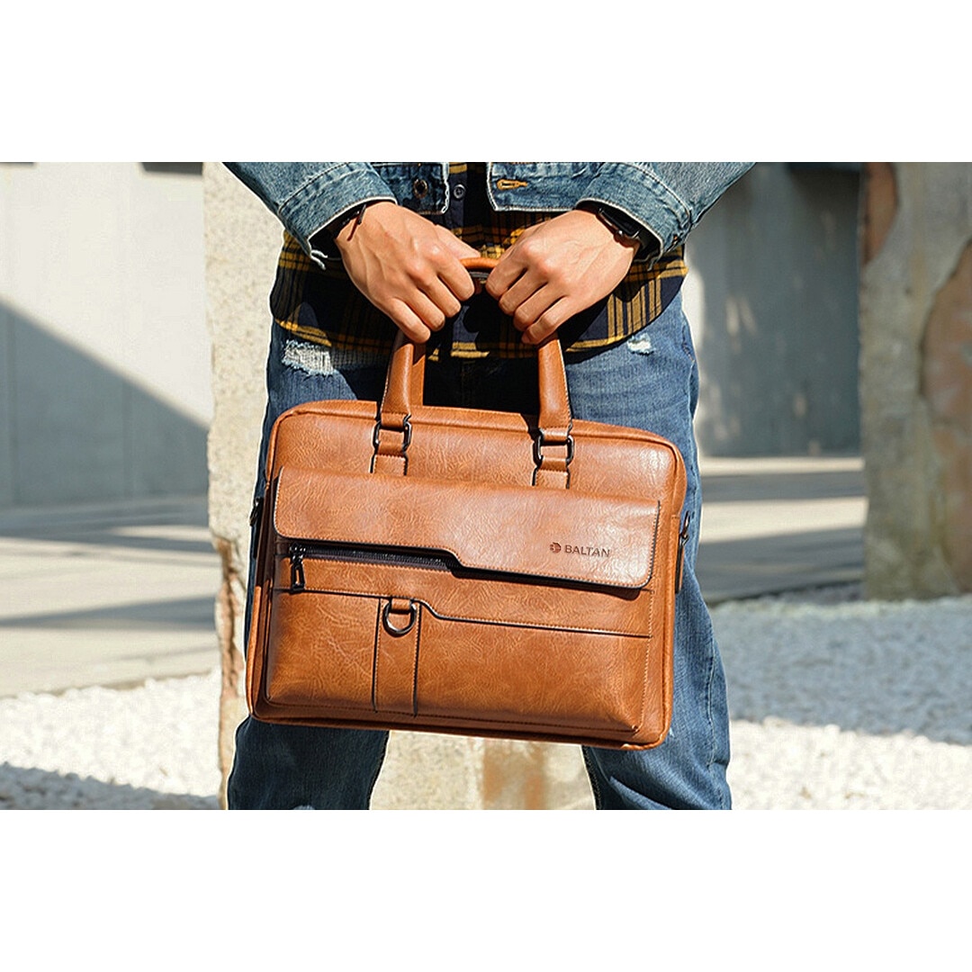 Geanta Business Eleganta cu Fermoar pentru Laptop din Piele Ecologica Maro, Compatibilitate Laptop pana la 15.6 Inch