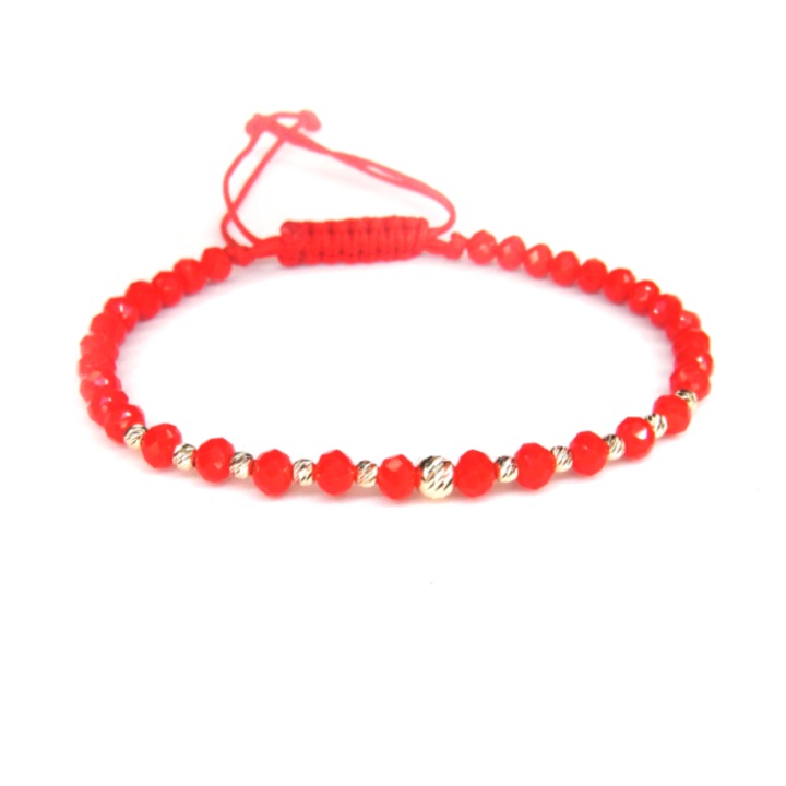 Bratara reglabila cu cristale sticla si 10 bile aur 14k de 2.5 mm si una de 4 mm