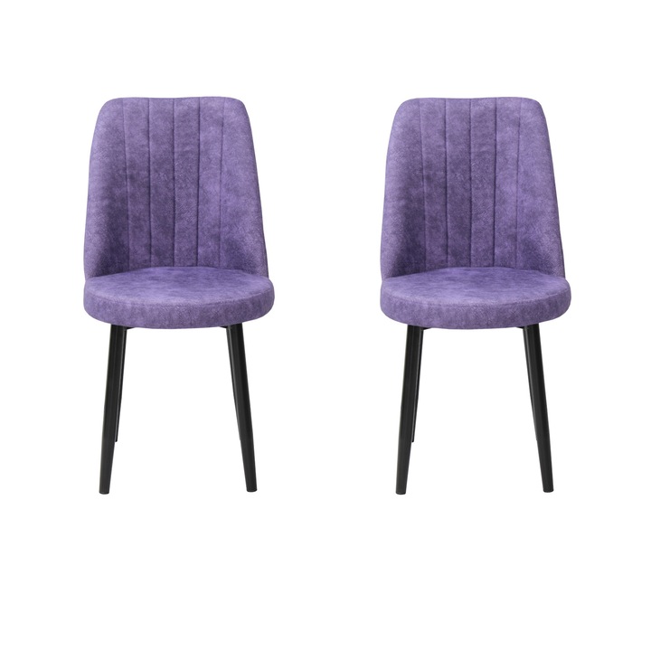 Set 2 scaune Cronos Mov, tapitate cu material textil, picioare metalice negre, 90x42 cm