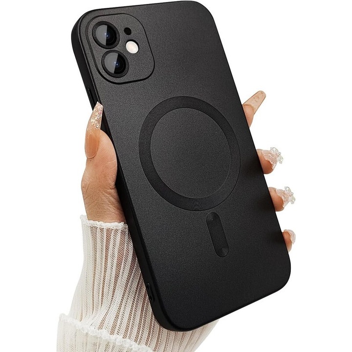 Carcasa magnetica pentru iPhone 12 pentru femei, socanta, cu design mat de lux si luciu metalic, cu protectie completa pentru lentilele camerei, compatibila cu Magsafe pentru iPhone 12 6.1" - Negru