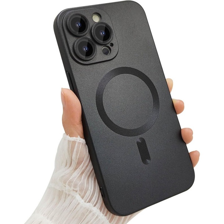 Husa magnetica pentru iPhone 15 Pro Max pentru femei, cu design mat de lux si luciu metalic moale, inclusiv protectie pentru obiectivul camerei, compatibila cu MagSafe pentru iPhone 15 Pro Max 6.7"-Negru