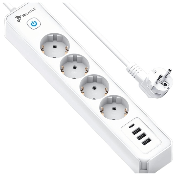 Удължителен кабел със защита от пренапрежение 1.5M Reagle 4 гнезда 4X Usb 5V 3.4A Usb-C