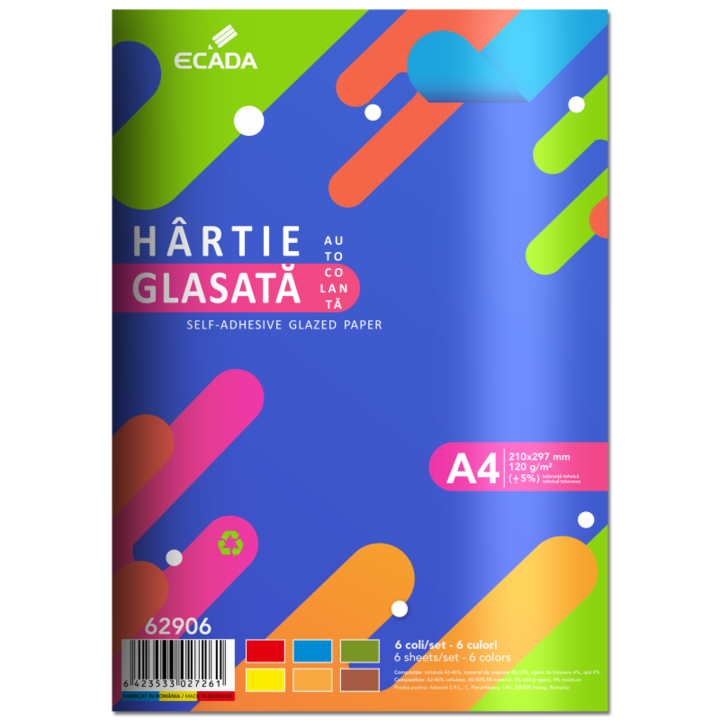 Хартия ECADA 6 листа/компл., Гланцова самозалепваща