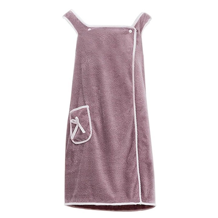 Halat de baie stil prosop 2 in 1, Zola, prindere prin capse, poliester, pufos, uscare rapida, 80x135 cm