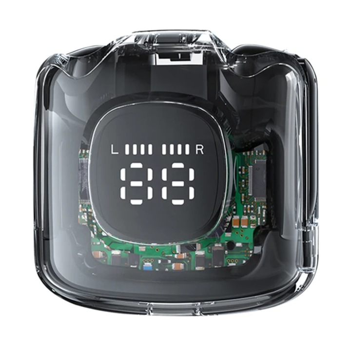 Vezeték nélküli fülhallgató, Bluetooth 5.3, digitális képernyő, érintésvezérlés, vízálló, 95x65x35,5 mm